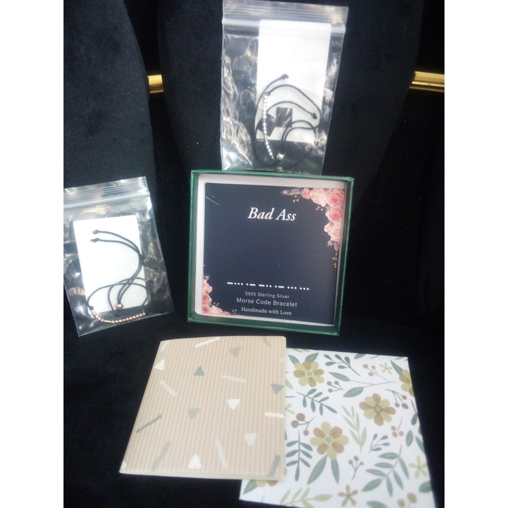 URSTEEL S925 Sterling Silver Morse Code Bracelet Set Rose Gold Bad Ass Gift Box